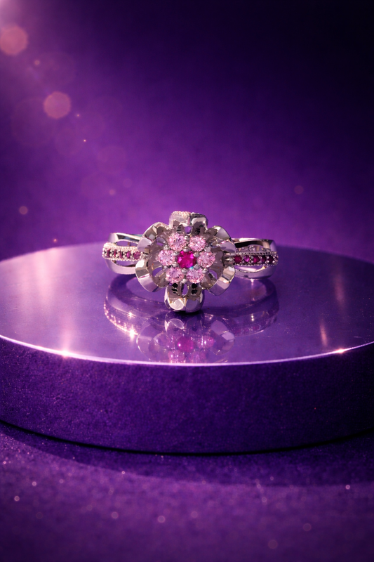 The "Amethyst Blossom" Filigree Ring in Sterling Silver