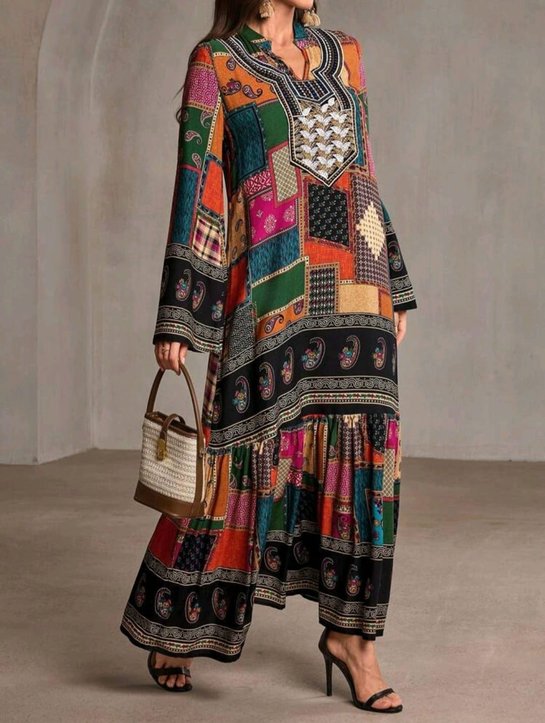 Neck Embroidery Stylish Summer Gown