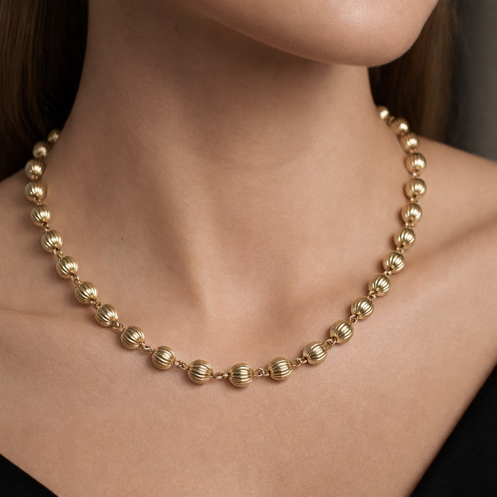 Patterned Ball Necklace 18k plated