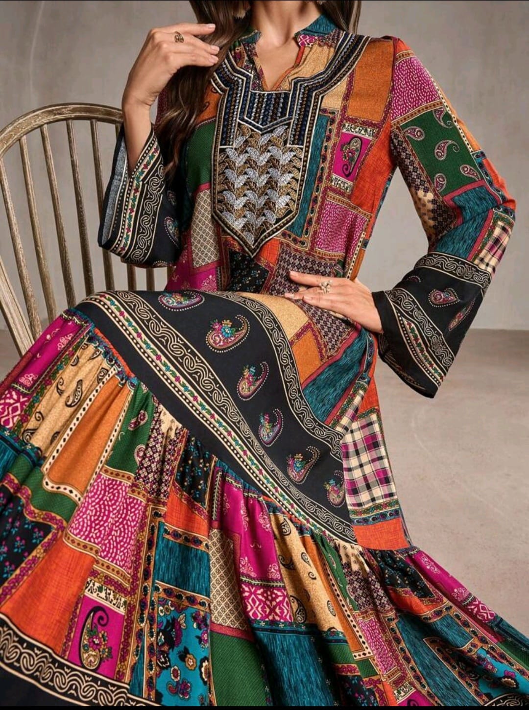Neck Embroidery Stylish Summer Gown