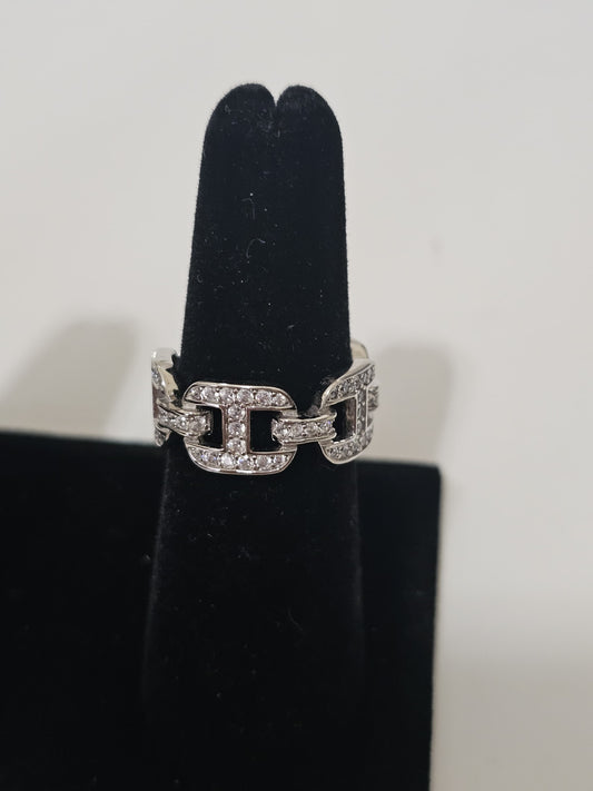 Silver Crystal Link Statement Ring