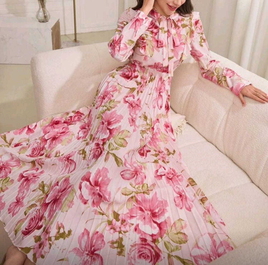 Pink Flower Crumble Bottom Gown
