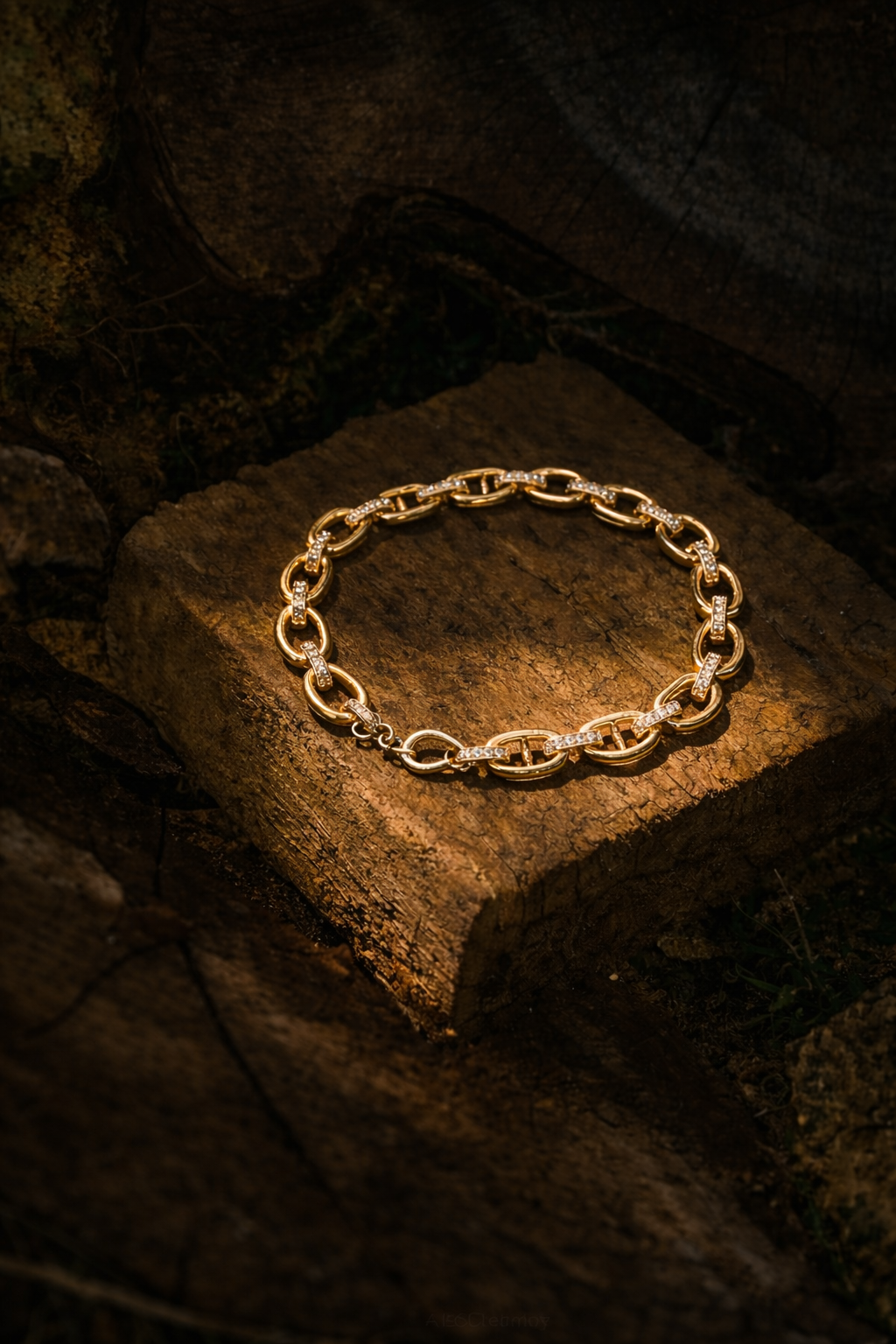 18K Gold Plated Chain Link Style Bracelet with CZ