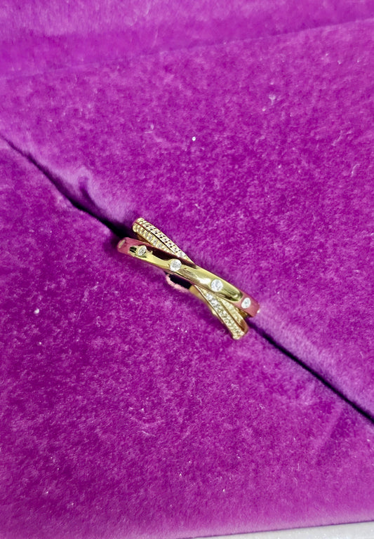 Golden Glint Crisscross Ring – CZ Luxe in a Modern Twist