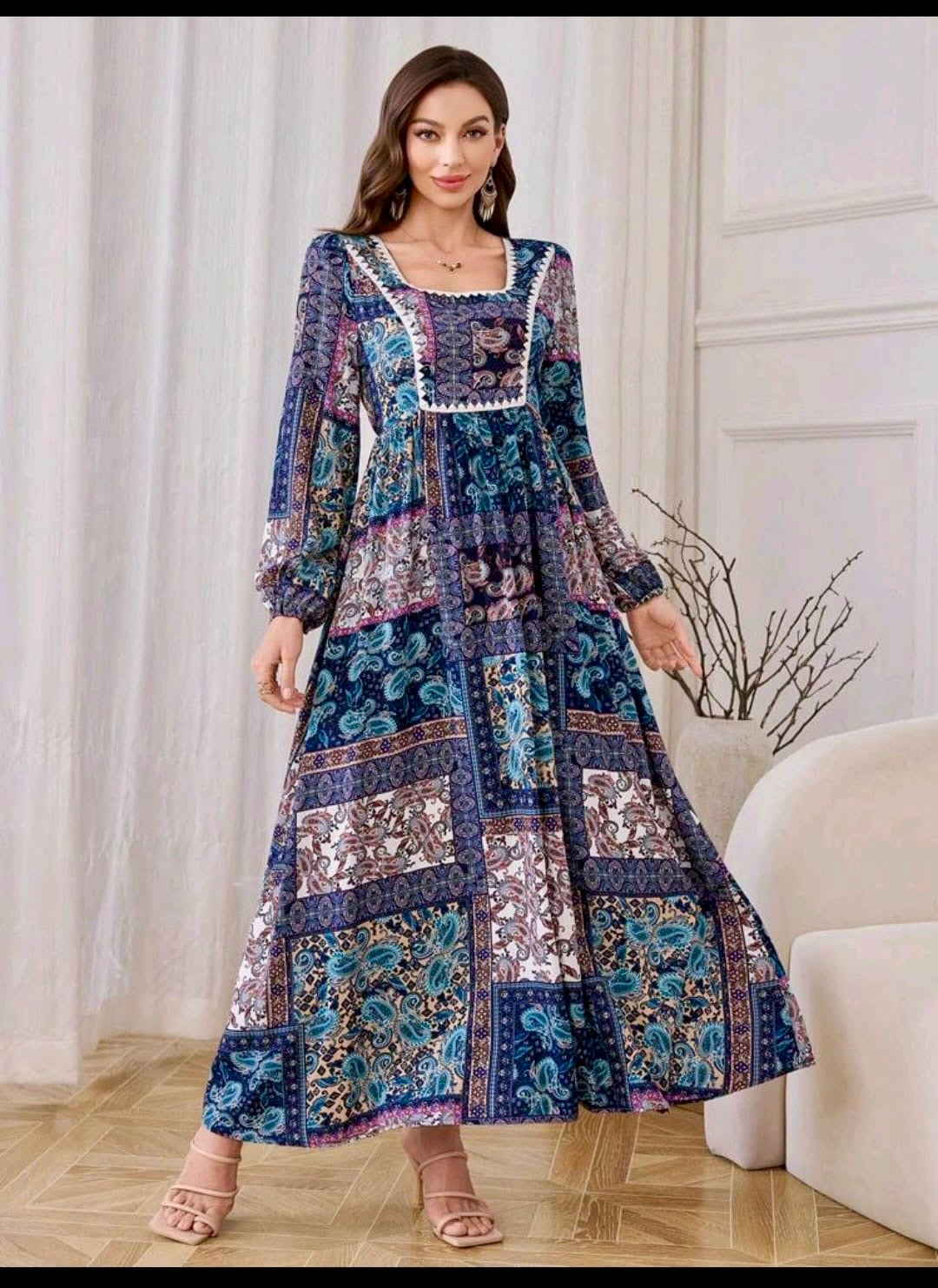 Autumn Muse Midi Dress - Modest Elegance in Fall Tones