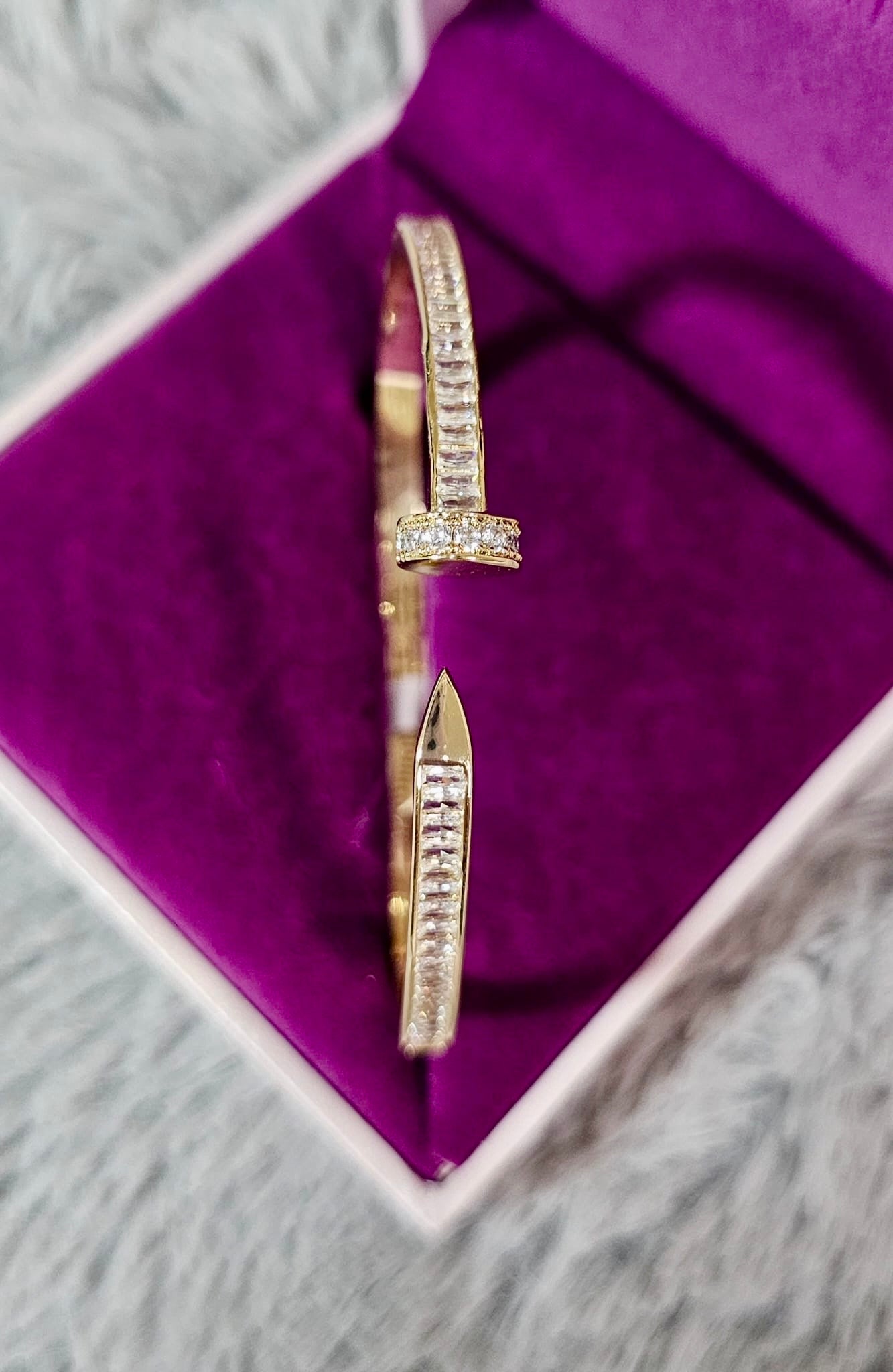 Radiant Nail Cuff Bracelet – Edgy Elegance with CZ Sparkle