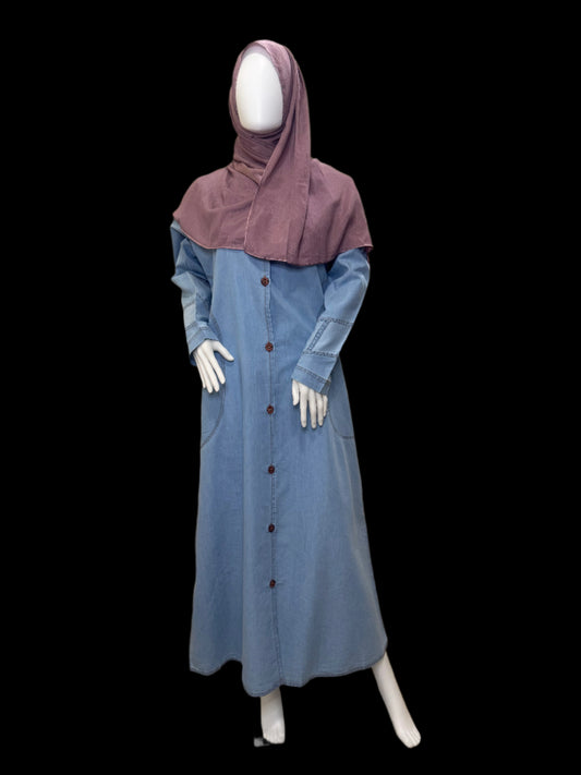 Rosewood Sheen Hijab with Denim Abaya