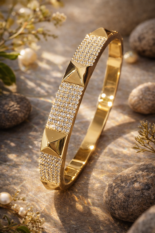Gilded Edge CZ Stud Bangle – Bold Sparkle with a Modern Twist