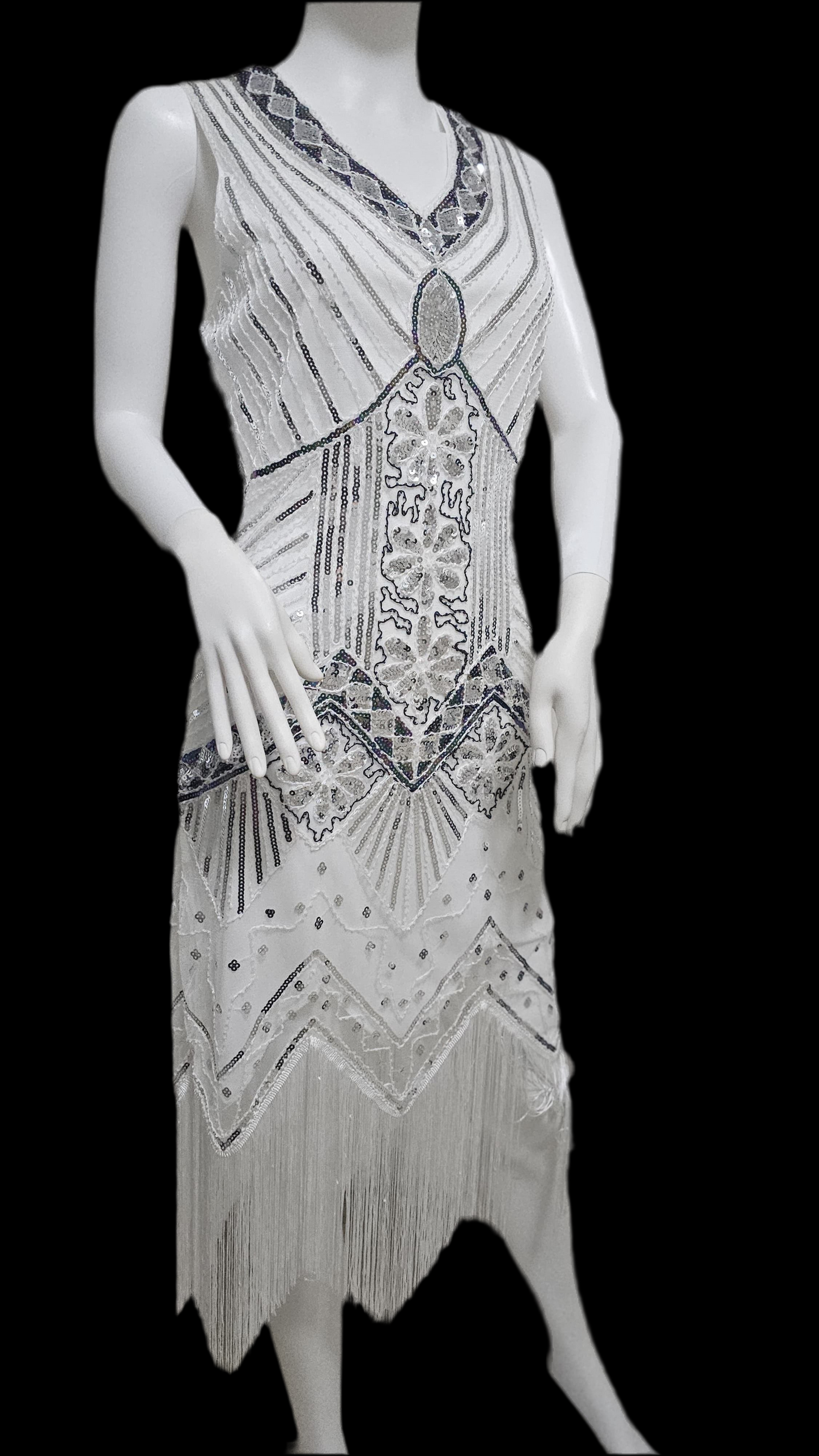 Gatsby White Sequin Fringe Dress