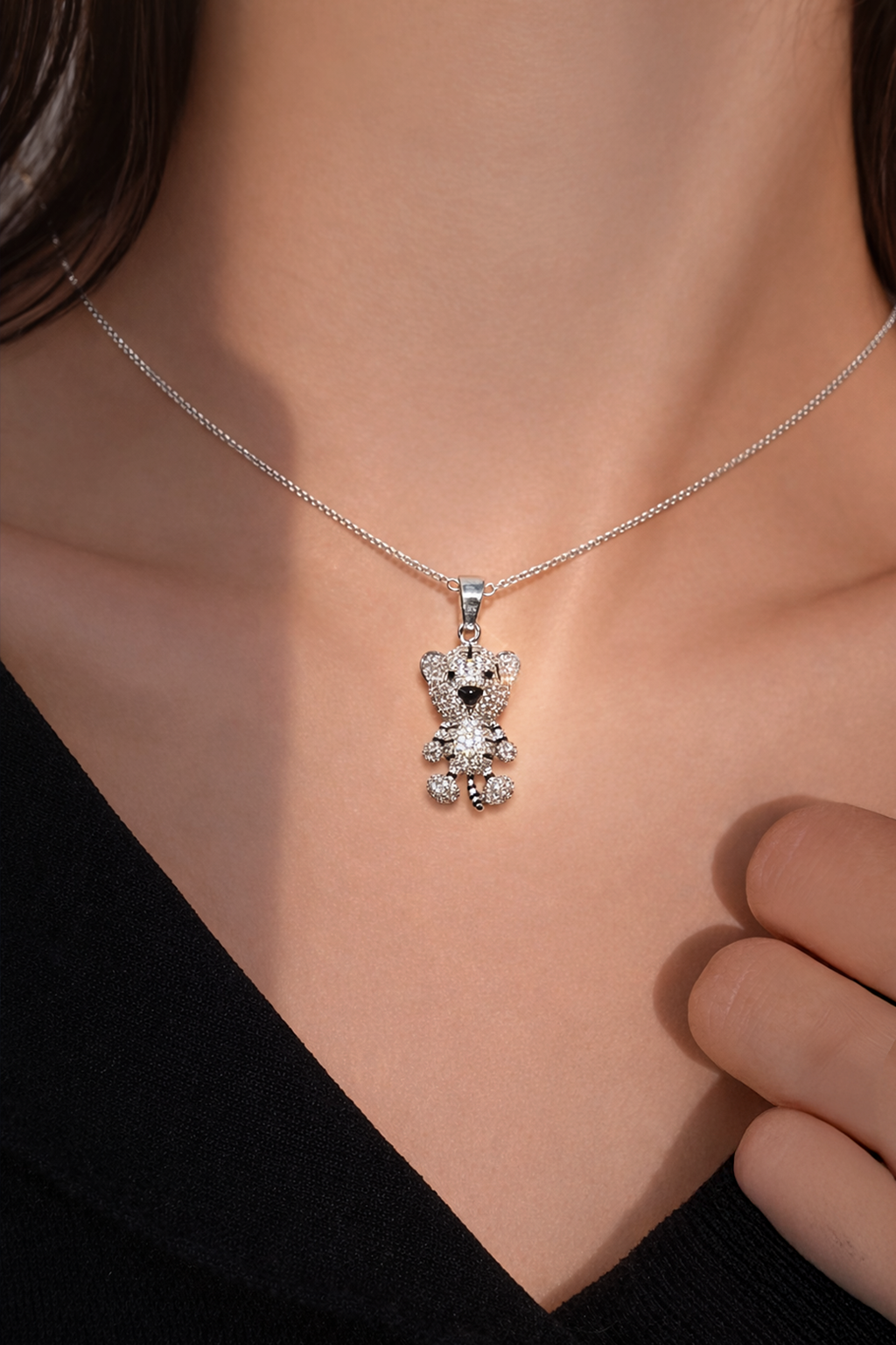 Midnight Mascot Crystal Teddy Necklace