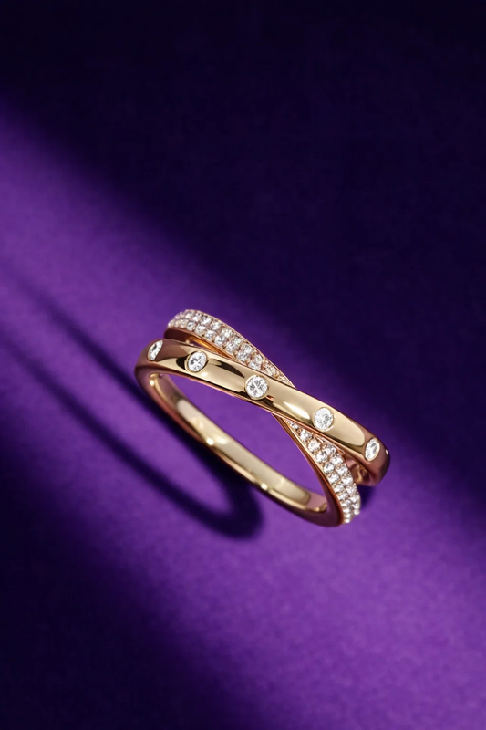 Golden Glint Crisscross Ring – CZ Luxe in a Modern Twist