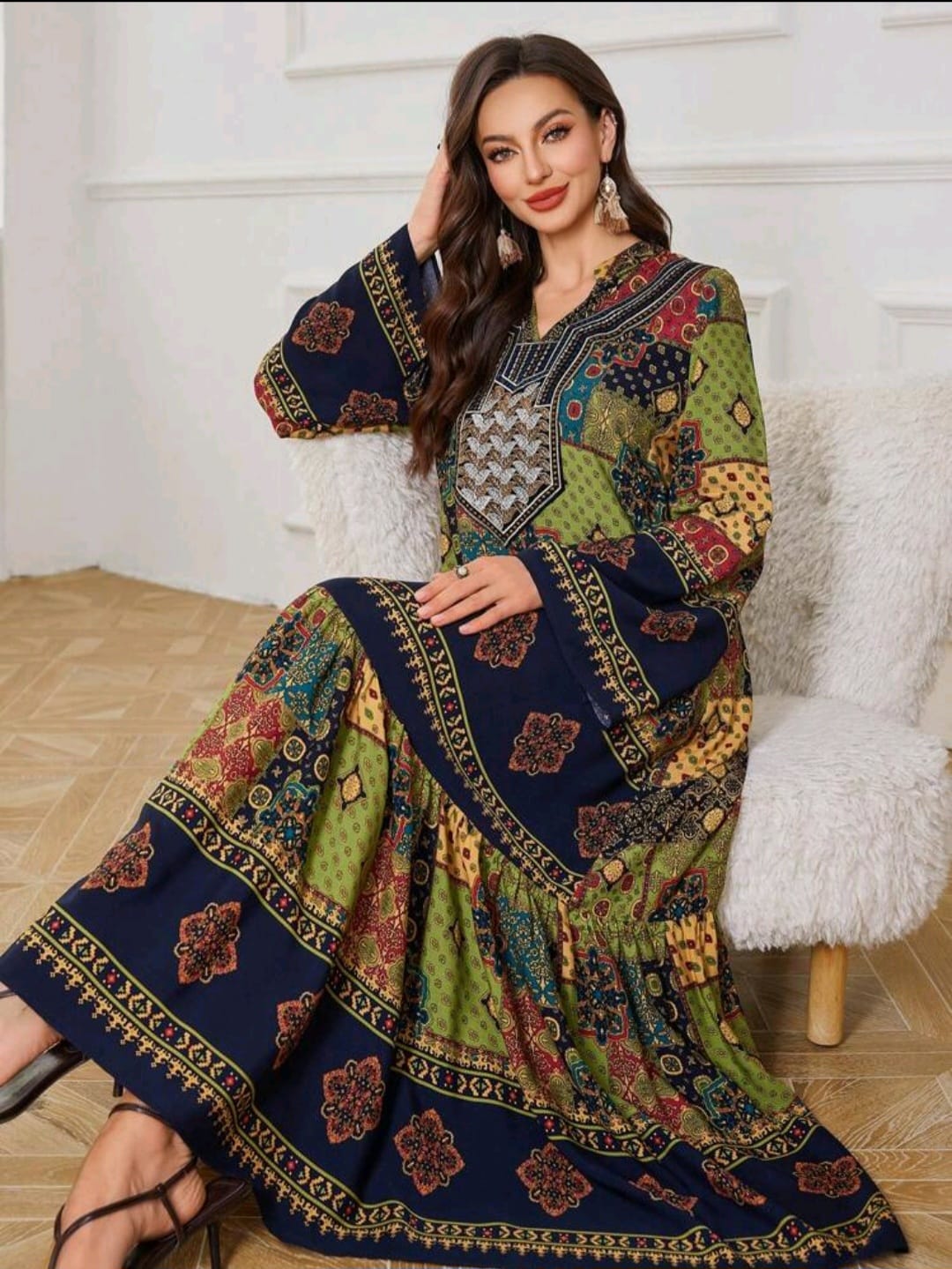 Neck Embroidery Stylish Summer Gown