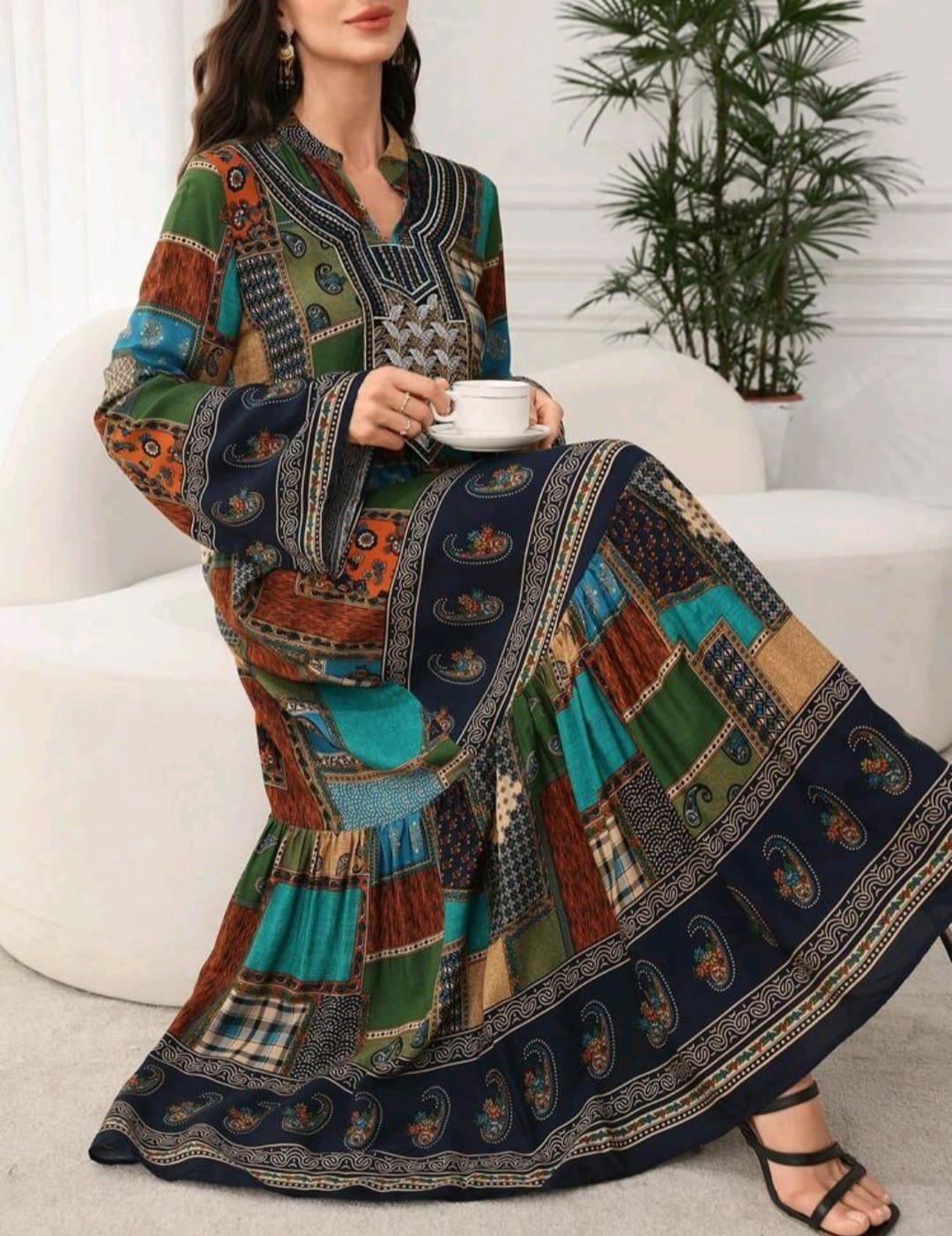 Neck Embroidery Stylish Summer Gown