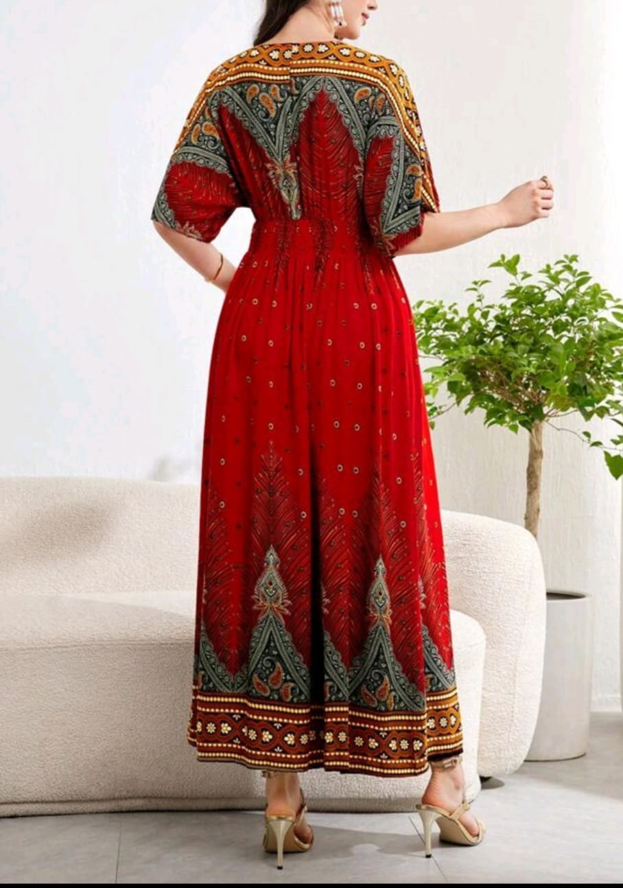 Boho Smocked Waist Maxi Dress