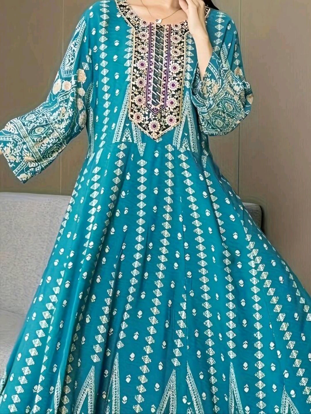 Boho Style Floral print and Embroidery Gown