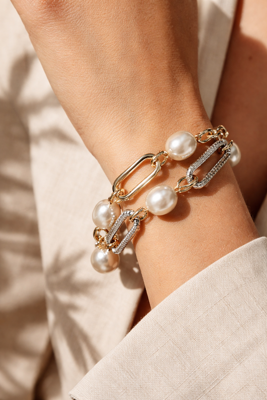 Celeste Dual-Tone Pearl Link Bracelet