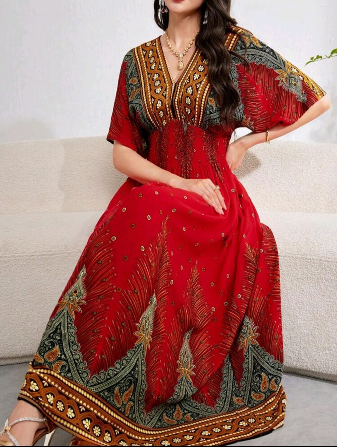 Boho Smocked Waist Maxi Dress
