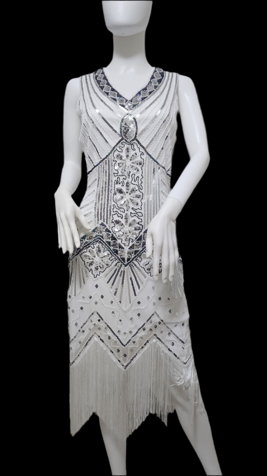 Gatsby White Sequin Fringe Dress