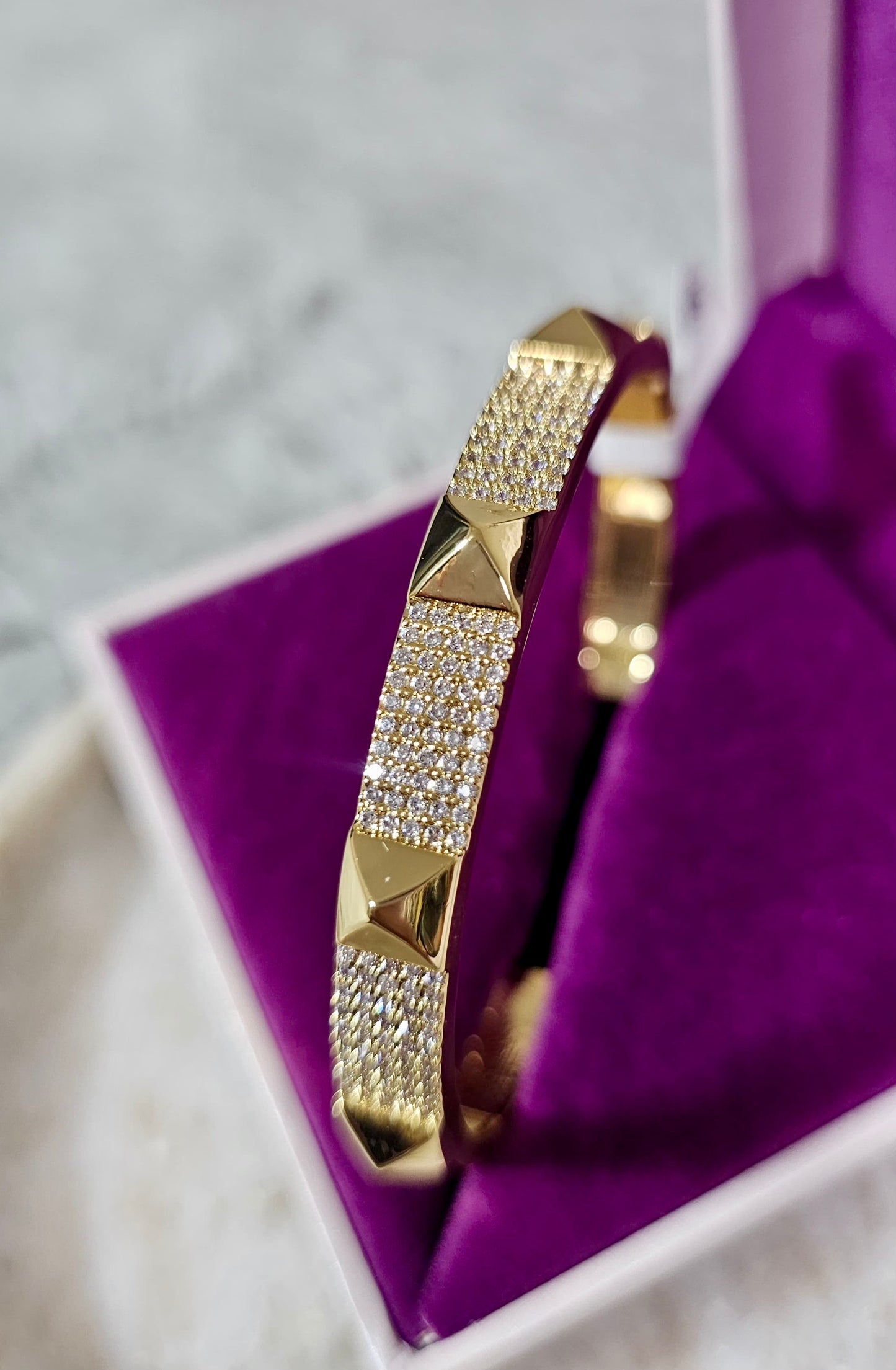 Gilded Edge CZ Stud Bangle – Bold Sparkle with a Modern Twist