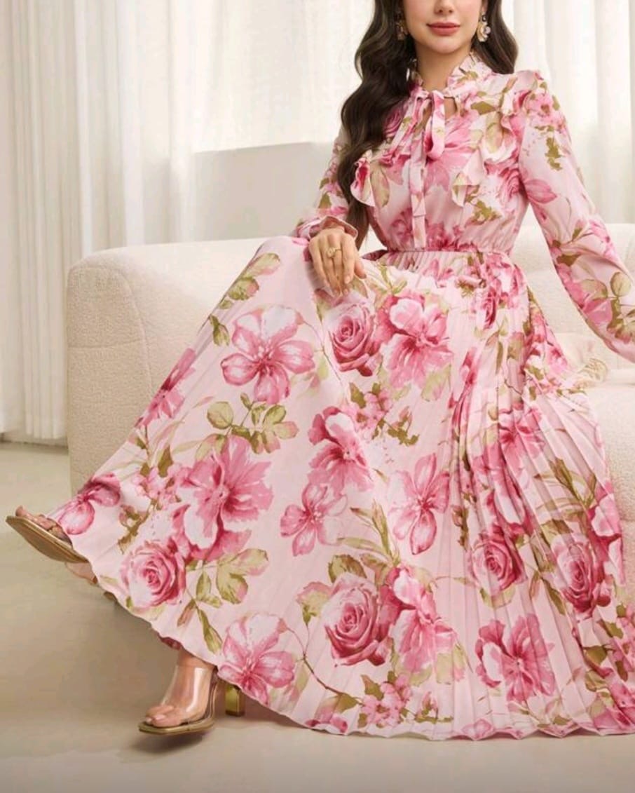 Pink Flower Crumble Bottom Gown