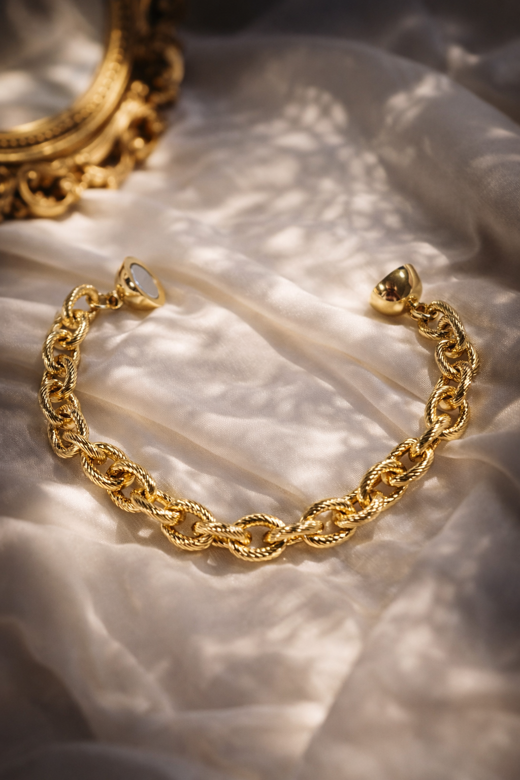 18k Gold Plated Textured Link Chain Bracelet