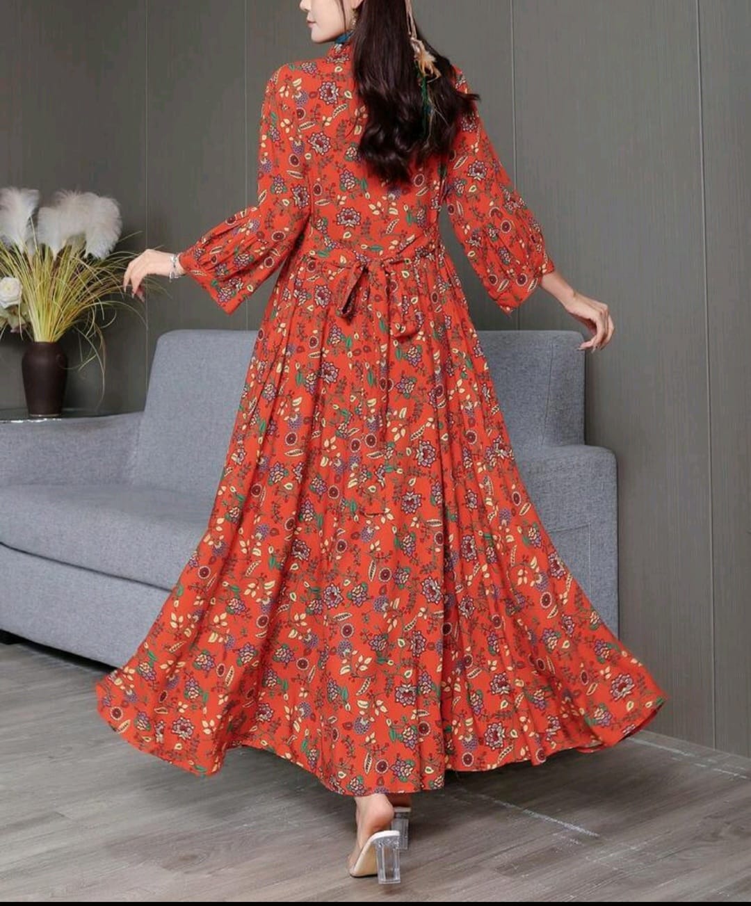 Boho Style Floral print and Embroidery Gown