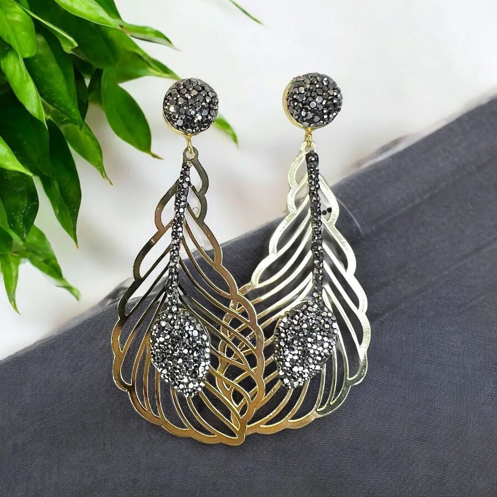 18K Gold/Silver Plated Australian Crystal Peacock Feather Design Earrings