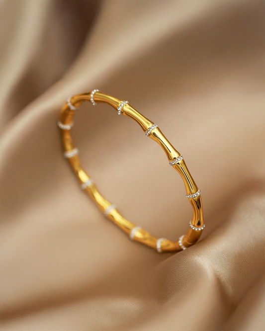 18K Gold Dipped, Stainless Steel Bangle with Zirconia