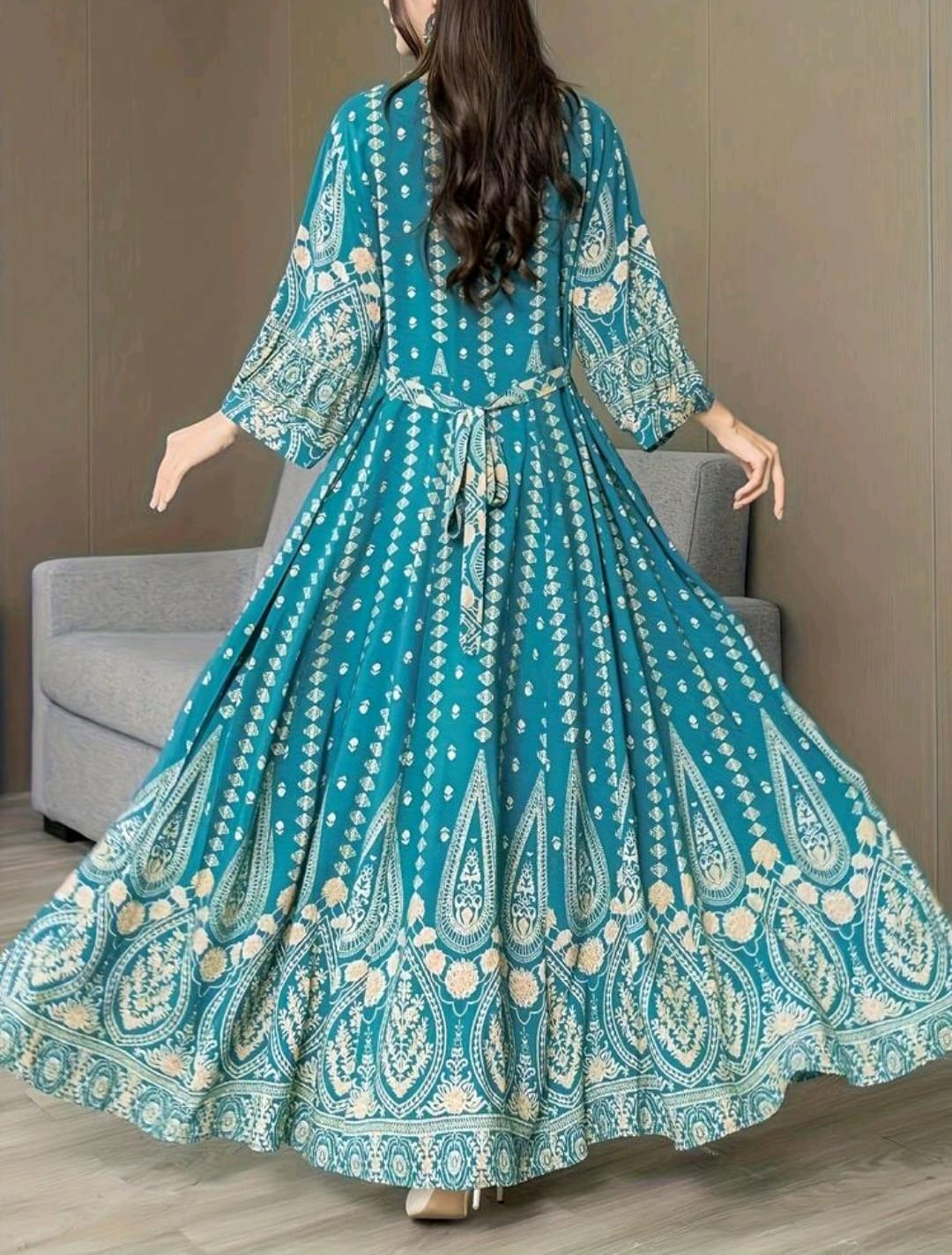 Boho Style Floral print and Embroidery Gown