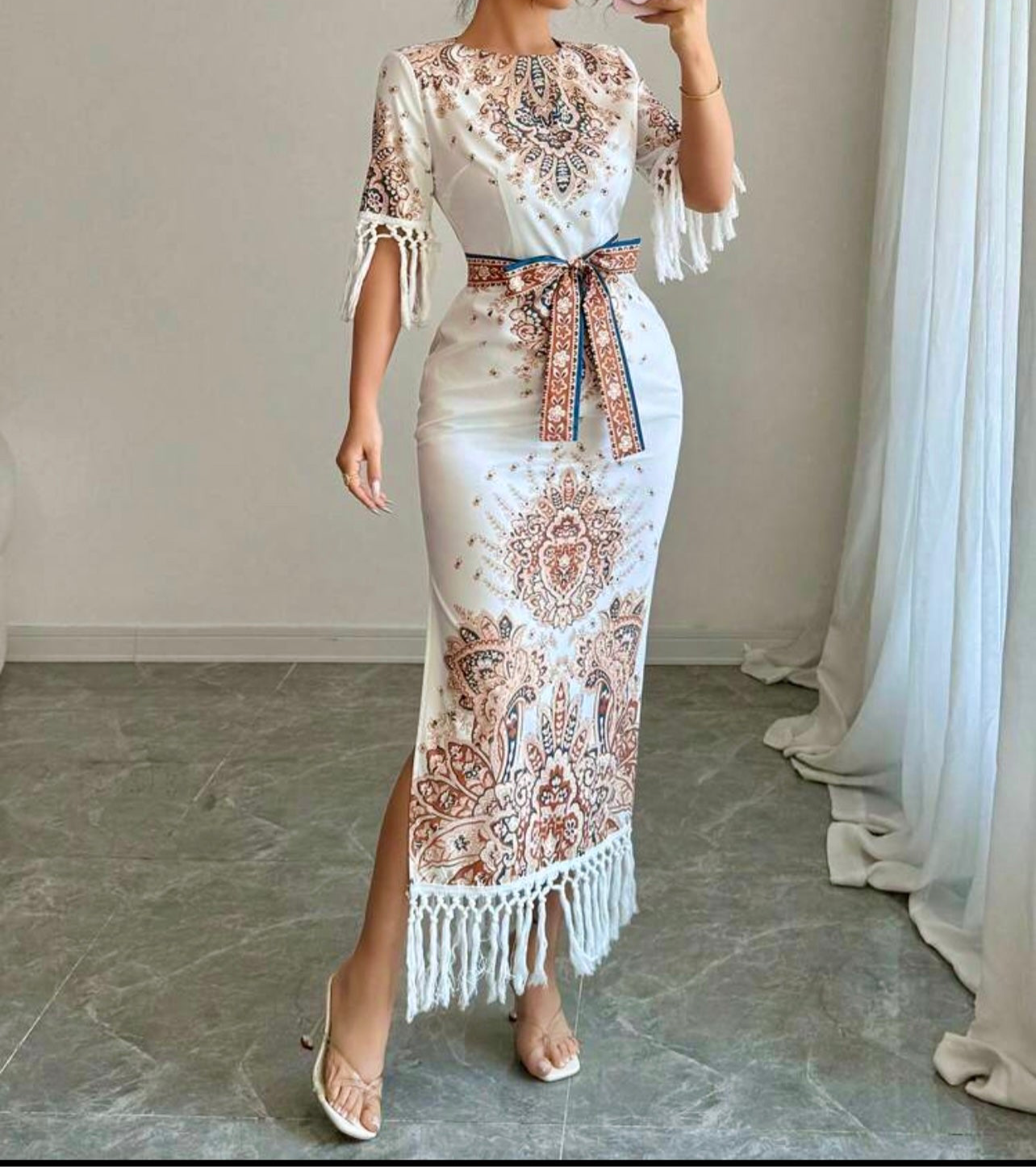 boho tassel dress Nouveau Boho Tassel-Tie Tunic Dress