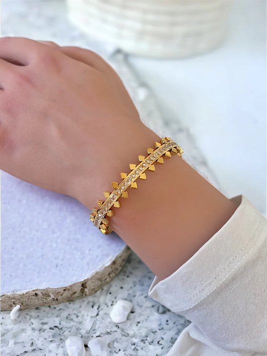 18K Gold-Plated Bangle Bracelet with Cubic Zirconias