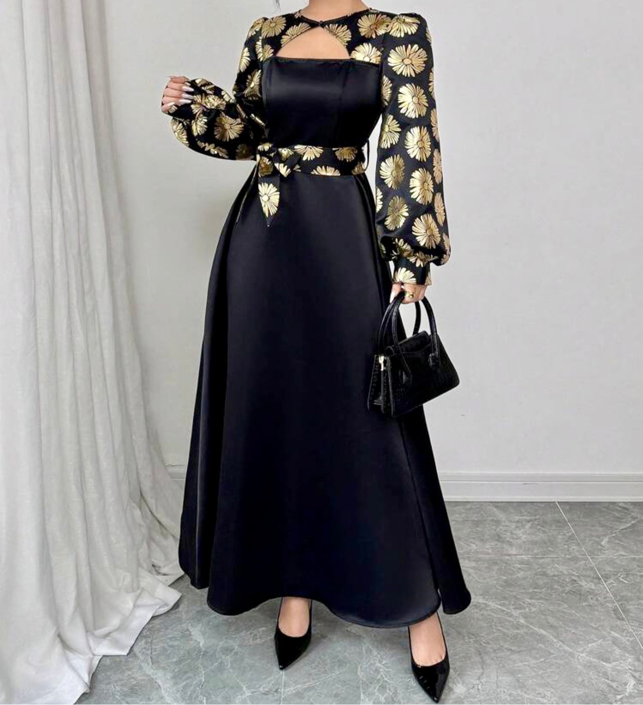 Midnight Bloom Foil Panel Dress