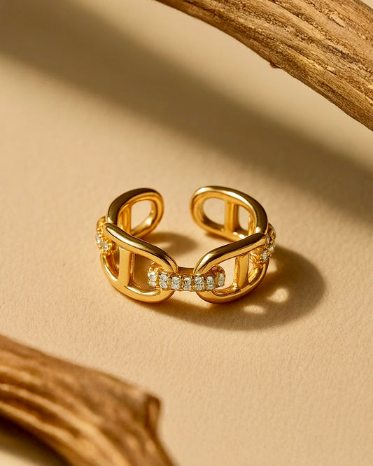 Eterna Link Chain Ring – Gold Plated with Cubic Zirconia