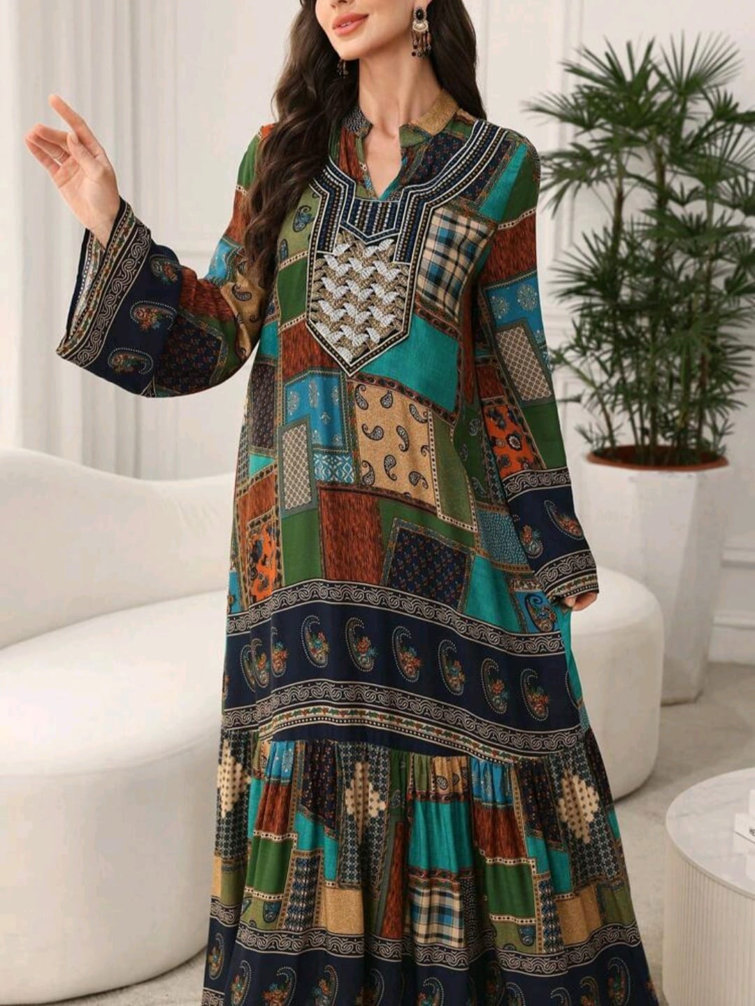 Neck Embroidery Stylish Summer Gown
