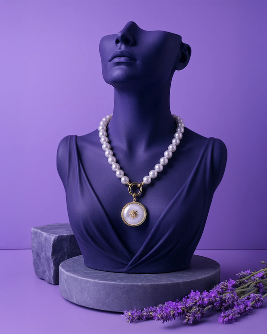 Celeste Pearl Medallion Necklace – Gold Plated with Mother of Pearl Pendant