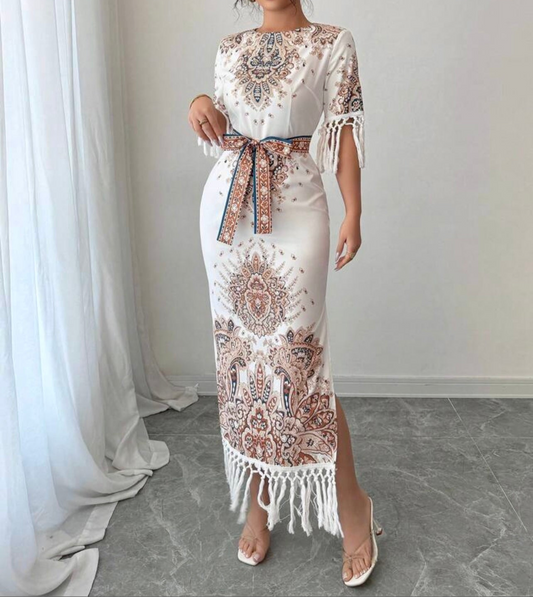 Boho Royalty Printed Tassel Dress – Summer Statement Style
