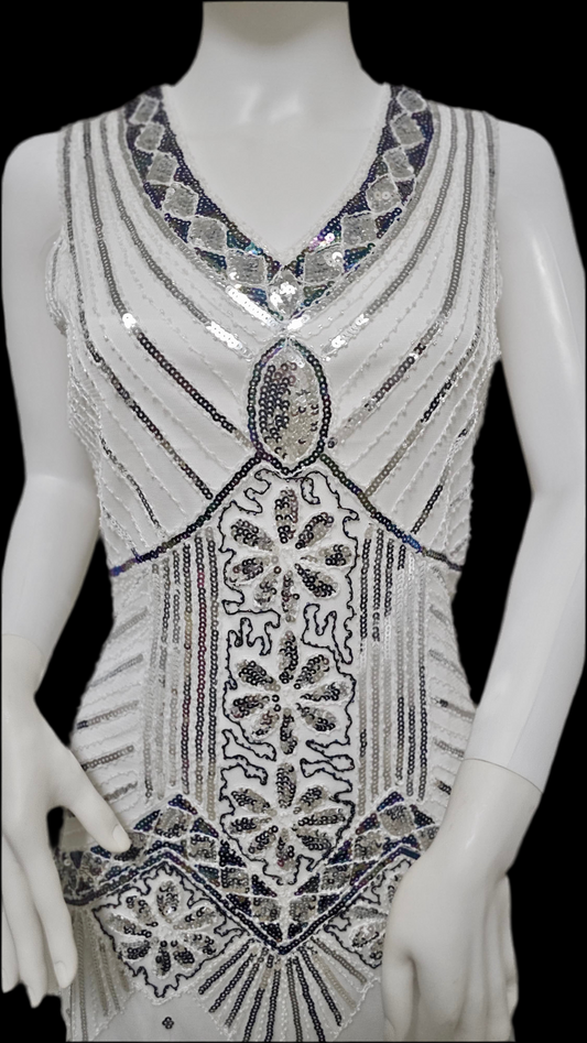 Gatsby White Sequin Fringe Dress