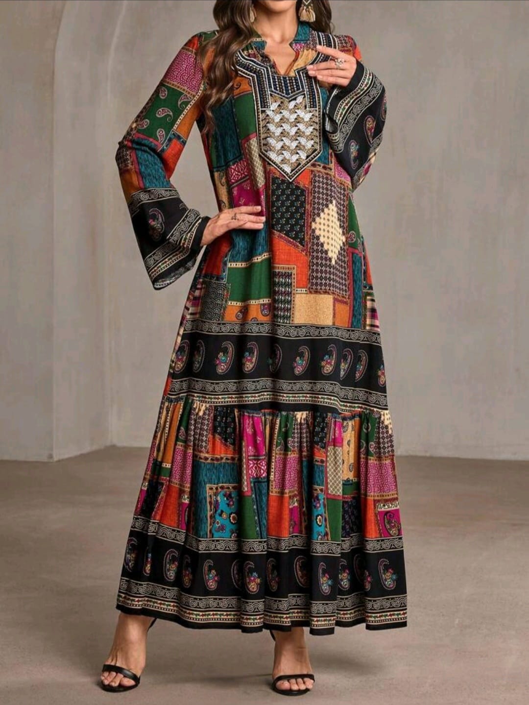 Neck Embroidery Stylish Summer Gown