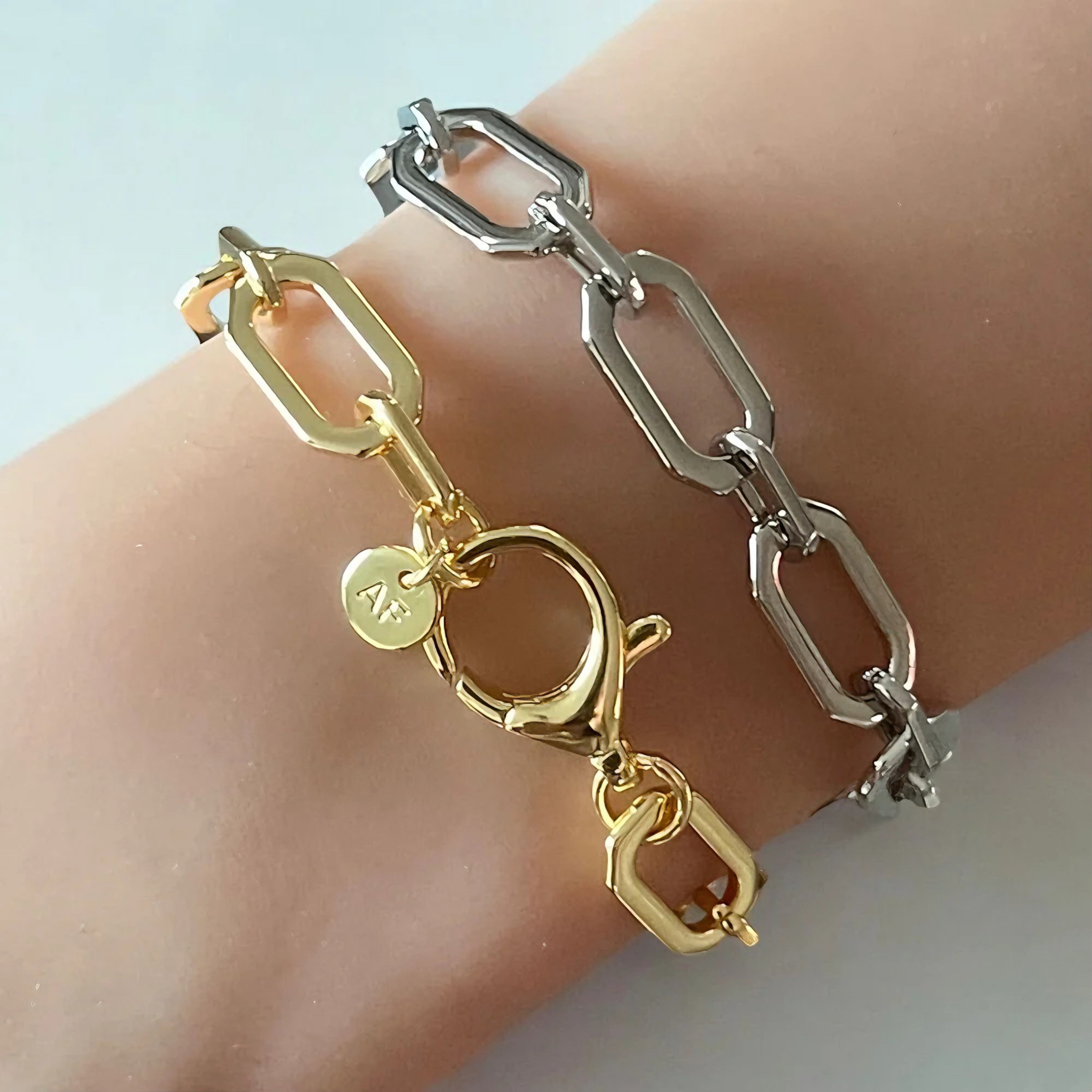 HexaLink Luxe Paper Clip Bracelet – 18K Gold & Silver Plated – Al