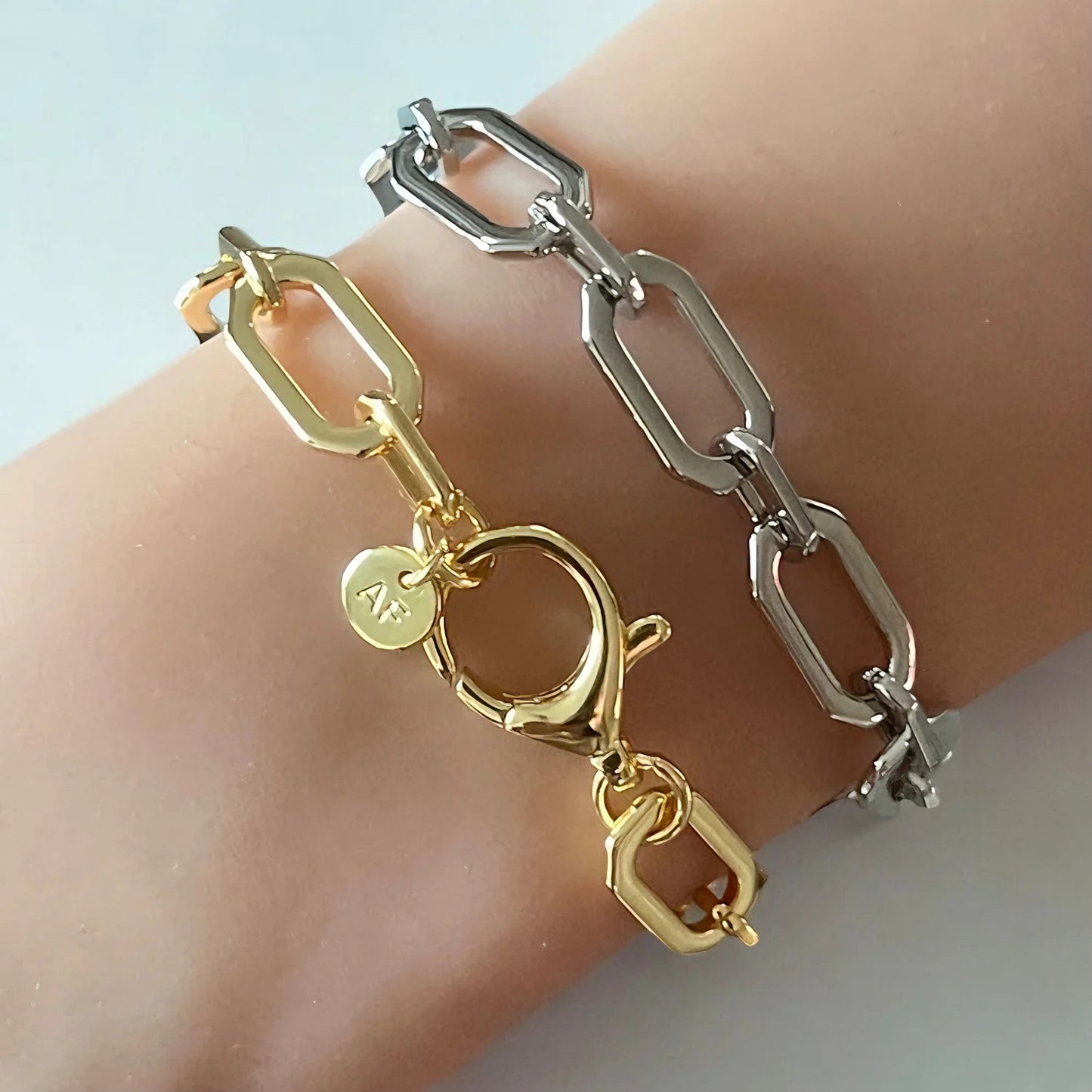 HexaLink Luxe Paper Clip Bracelet – 18K Gold & Silver Plated