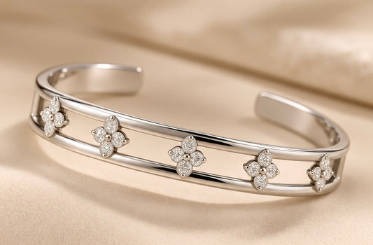 Silver Floral Cuff Bracelet | Rhodium-Coated Stainless Steel – Al Zarif