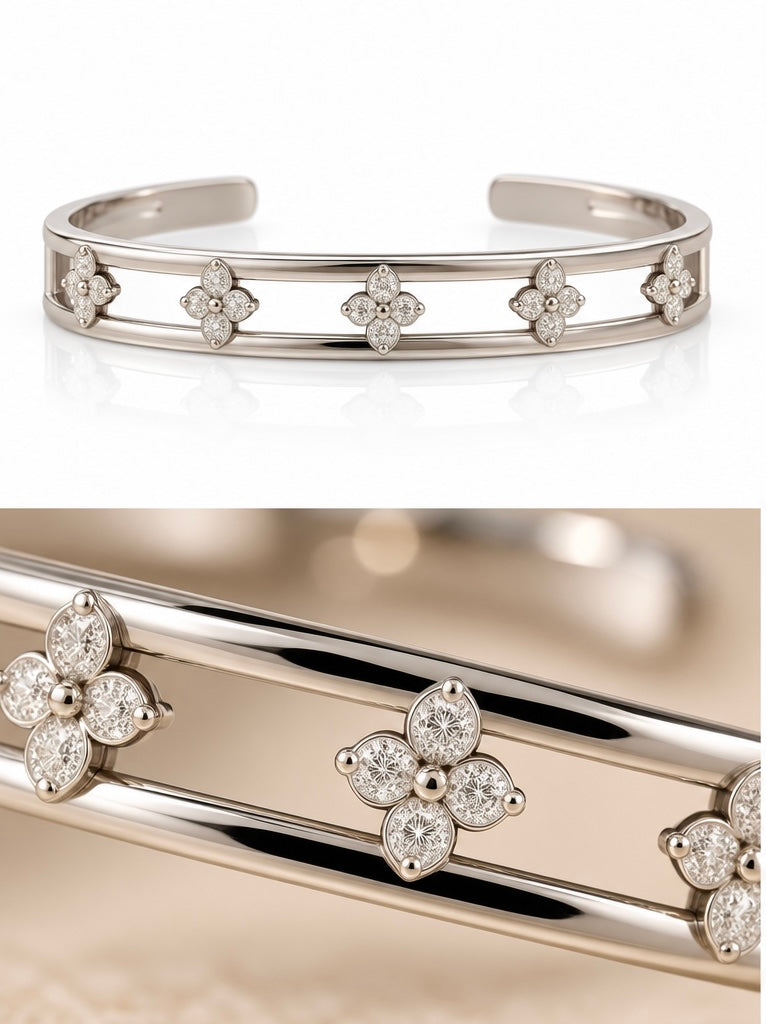 Silver Floral Cuff Bracelet | Rhodium-Coated Stainless Steel – Al Zarif