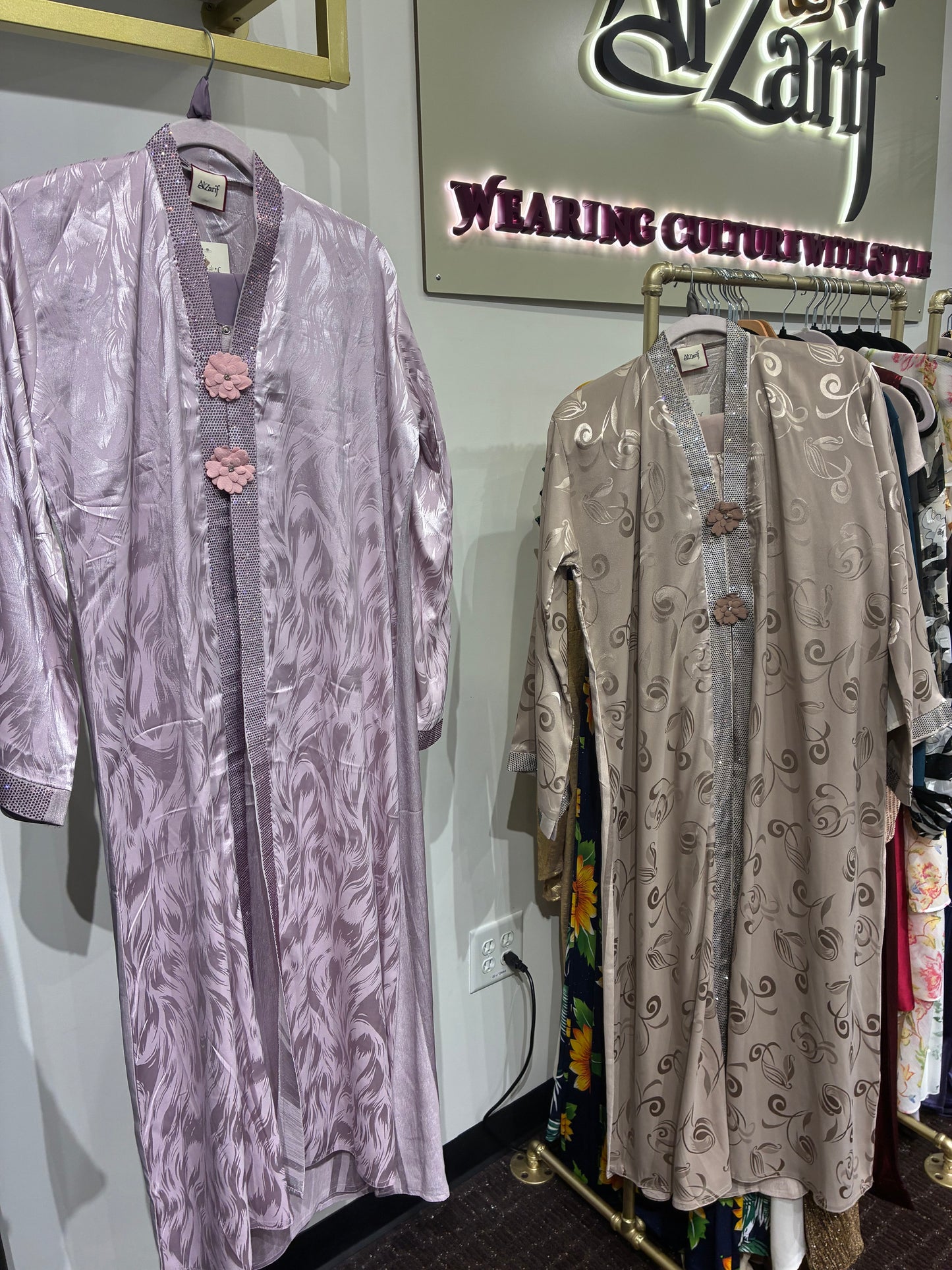 Floral Jacquard Abaya with Handcrafted Flower Detail