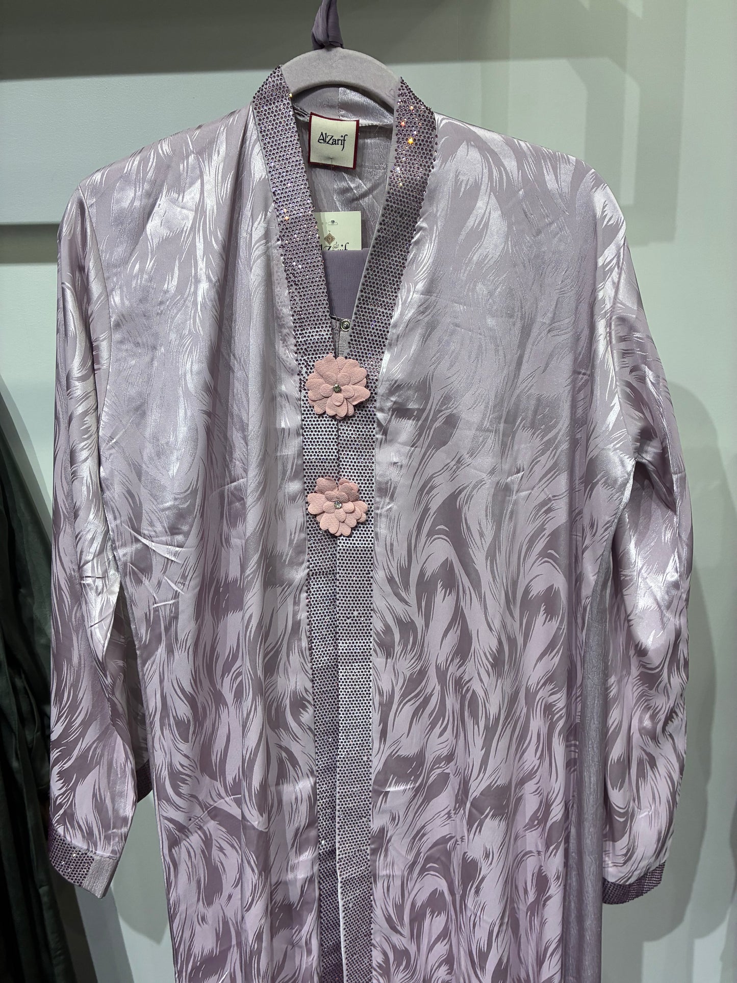 Floral Jacquard Abaya with Handcrafted Flower Detail