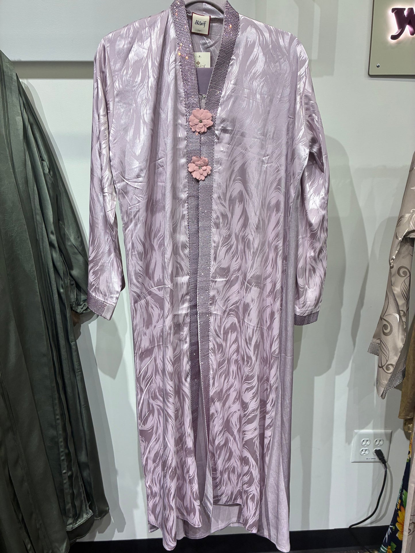 Floral Jacquard Abaya with Handcrafted Flower Detail
