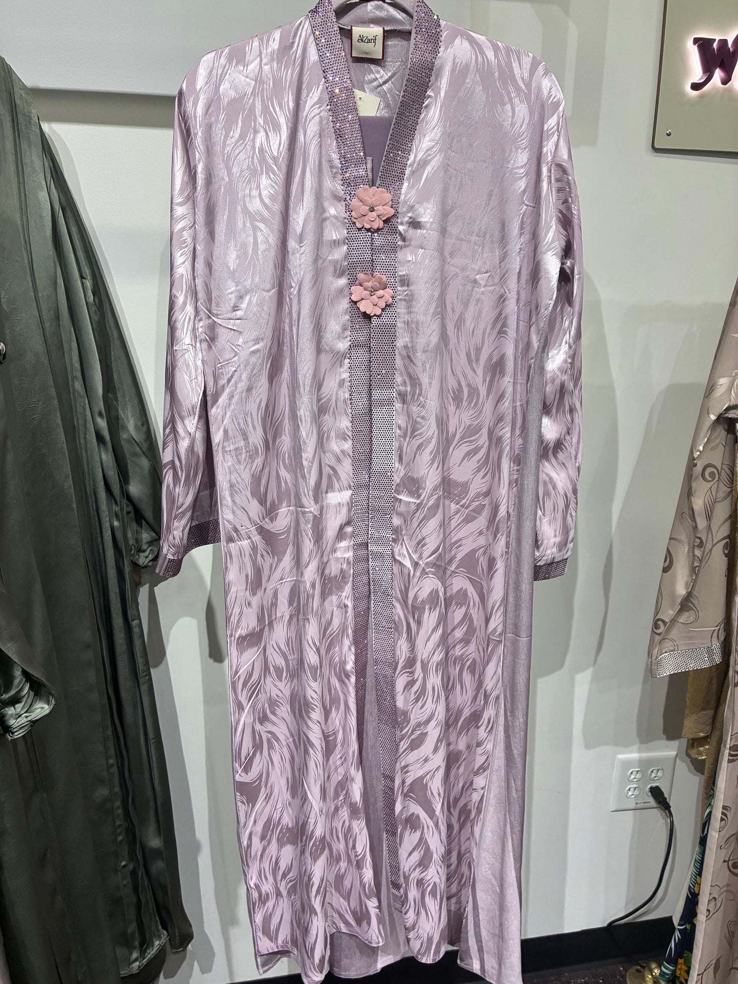 Floral Jacquard Abaya with Handcrafted Flower Detail