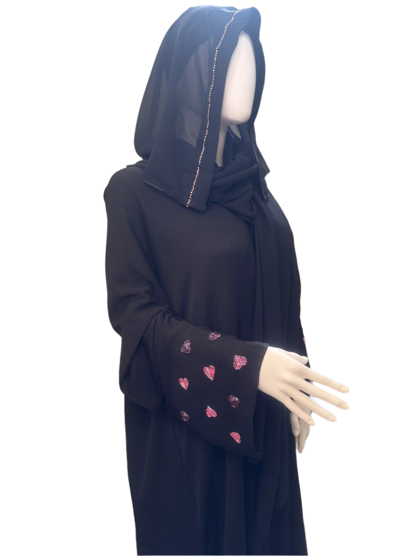 Black Heart Embellished Abaya