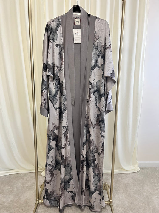 Smoke & Silver Liquid Marble & Mocha Luxe 2-Piece Tie dye Abaya Set
