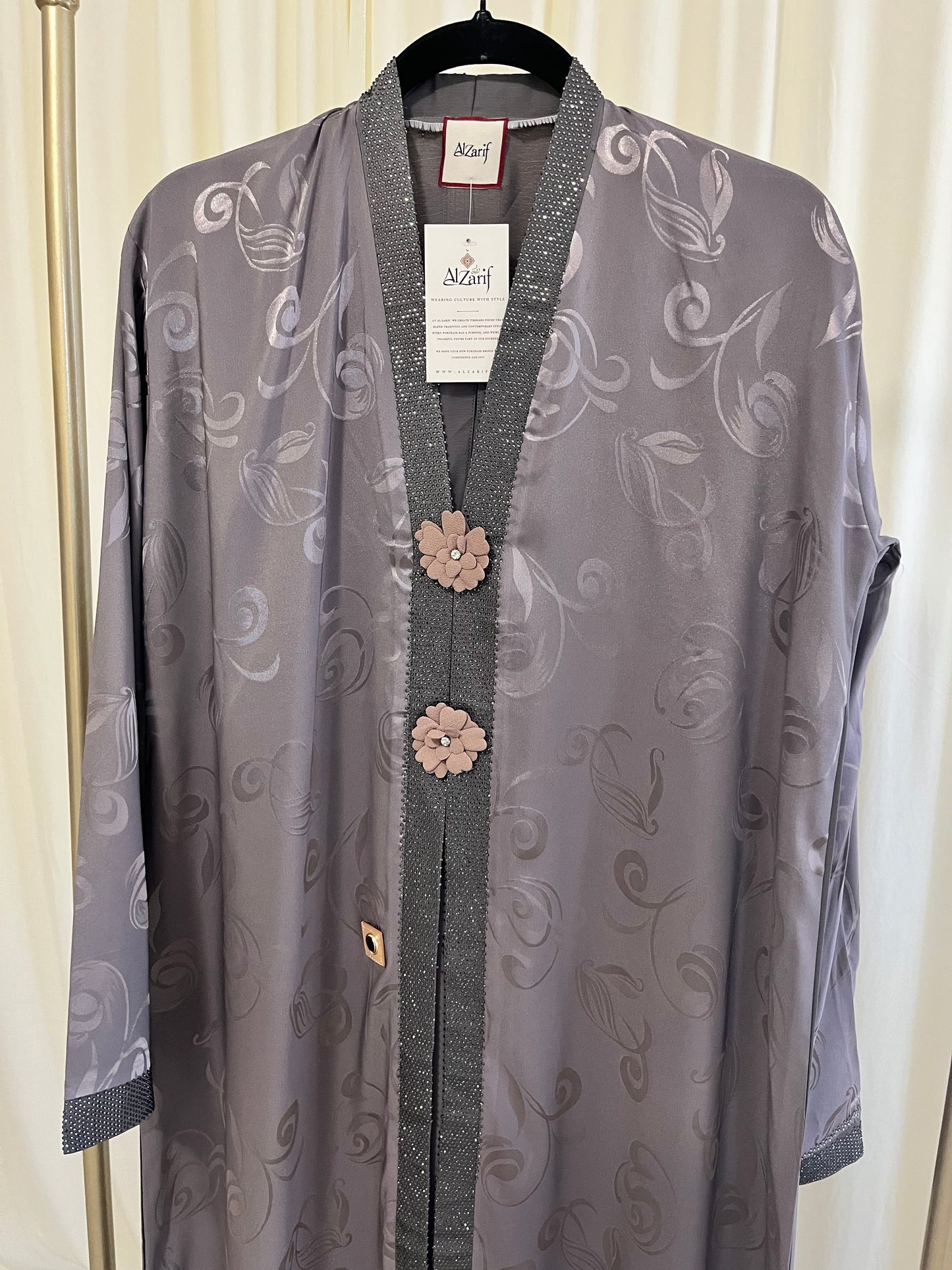 Floral Jacquard Abaya with Handcrafted Flower Detail