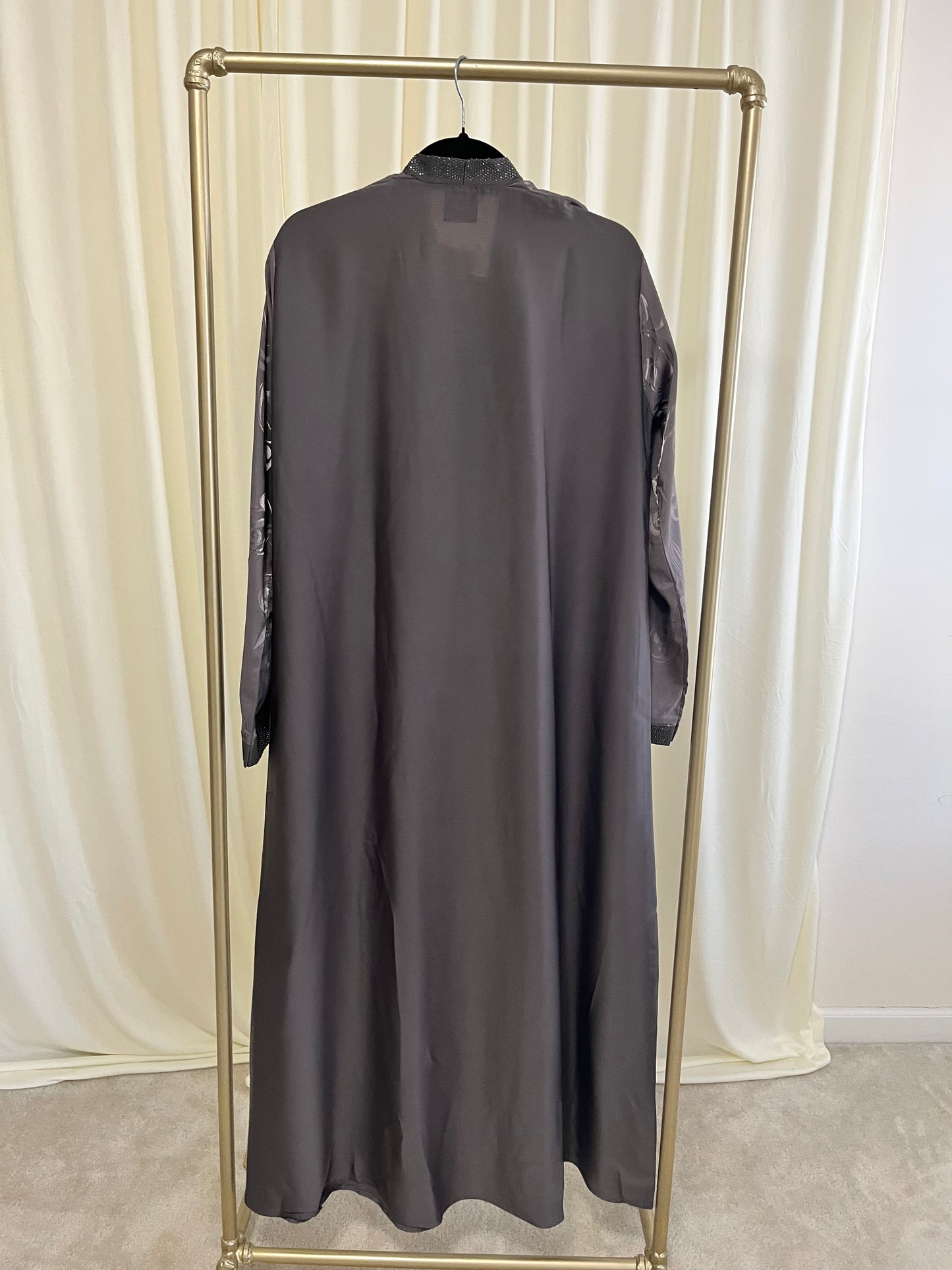 Floral Jacquard Abaya with Handcrafted Flower Detail